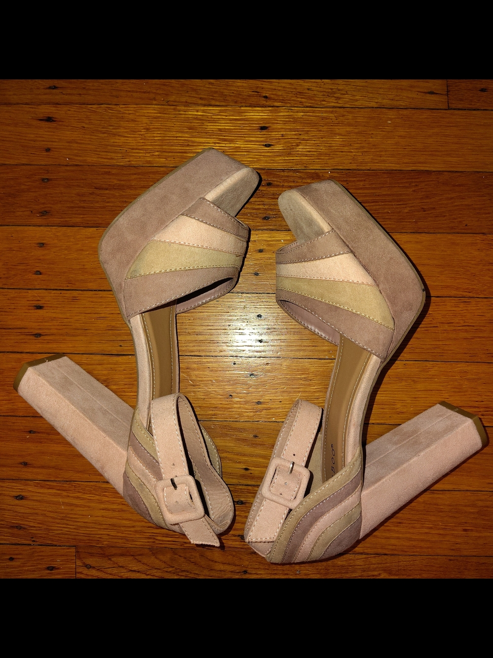 BAMBOO Two-Tone Platform Block Heels in Blush and Beige Sz 10